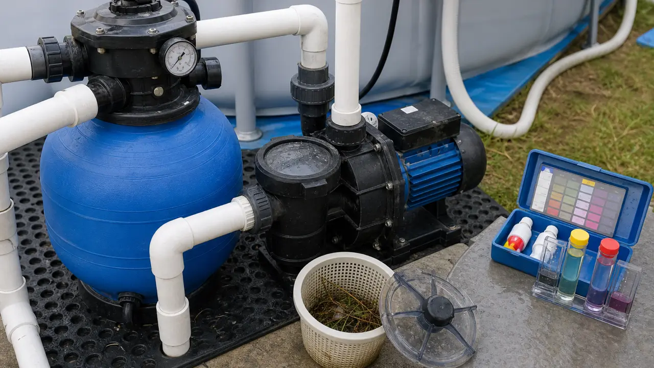 Gestion de l'eau pour piscines et parcs aquatiques gonflables : filtration, renouvellement, chimie et drainage