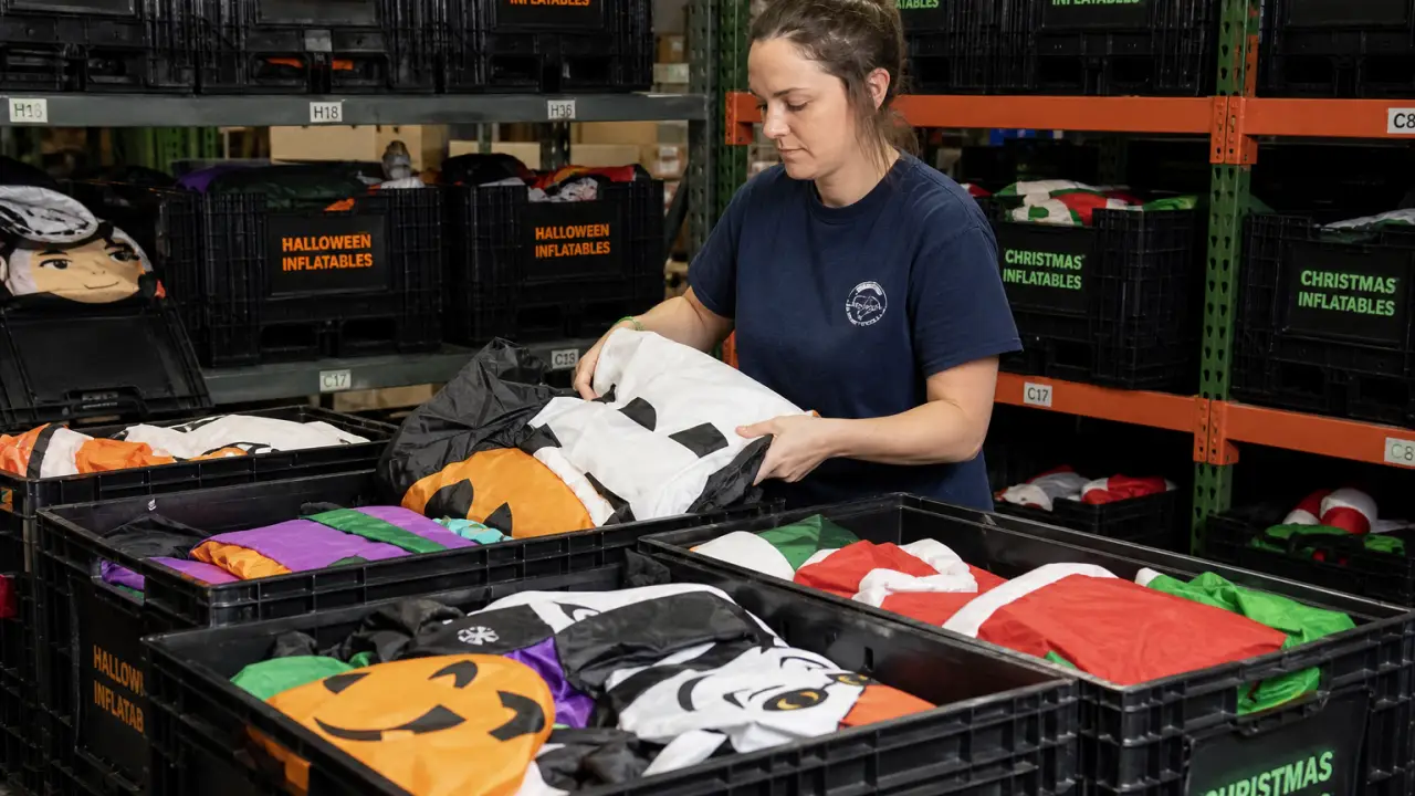 Stockage en entrepôt d'inflatables promotionnels saisonniers