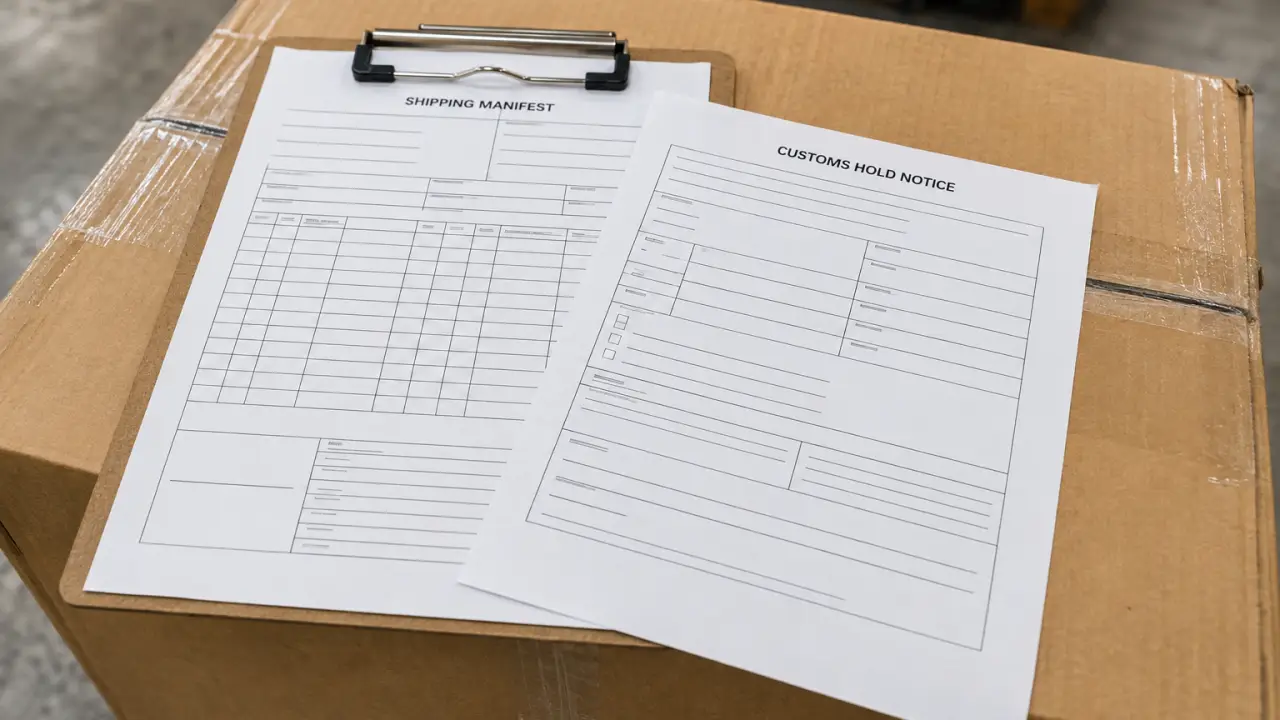 Avis de retenue douanière et documents de manifeste d'expédition