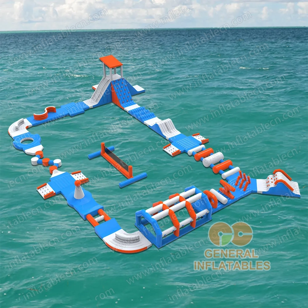 GW-200 Parc aquatique gonflable de taille moyenne à vendre – Parcours d'obstacles flottant bleu et orange